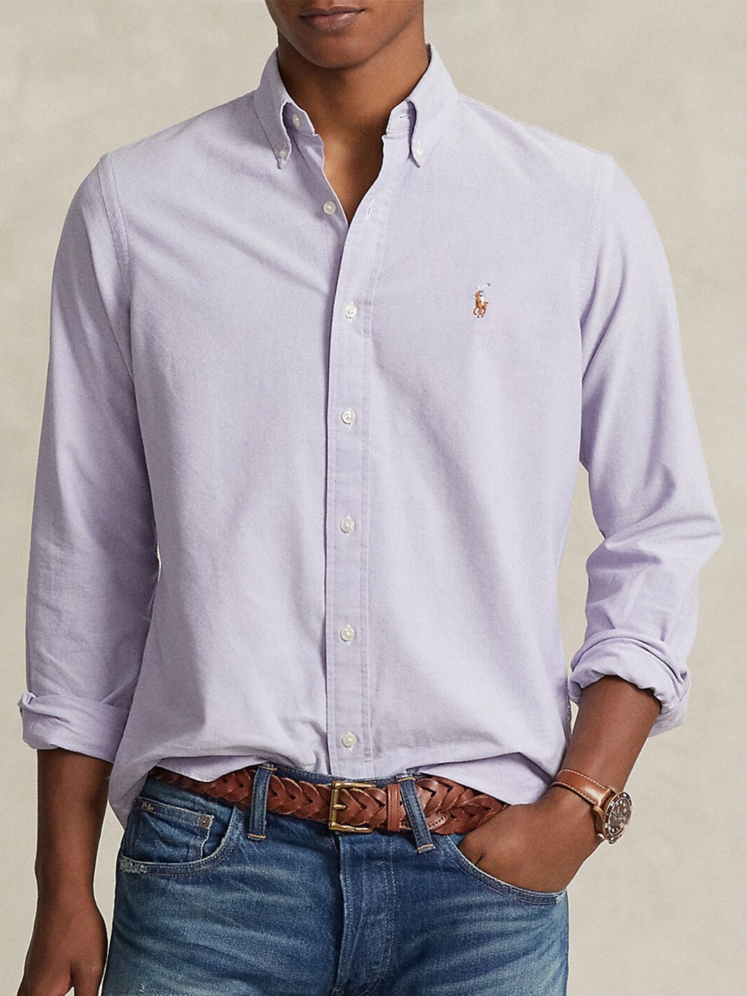 

Polo Ralph Lauren button down collar Long Sleeves Cotton Custom Fit Oxford Shirt, Purple