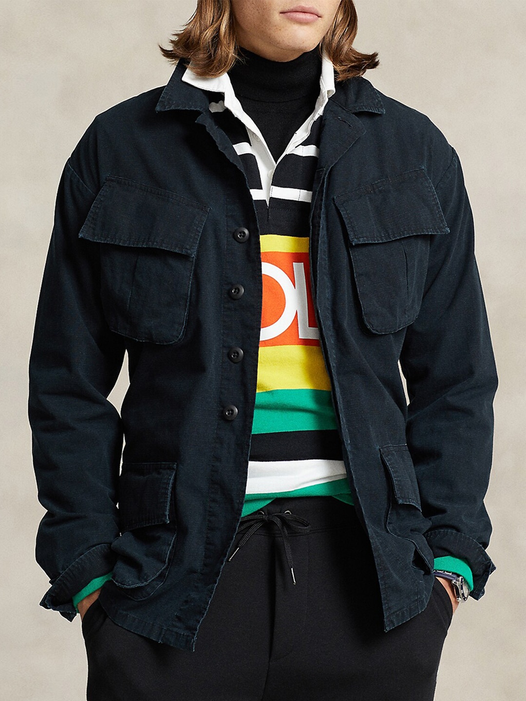 

Polo Ralph Lauren Spread Collar Long Sleeves Classic Fit Ripstop Utility Shirt, Black