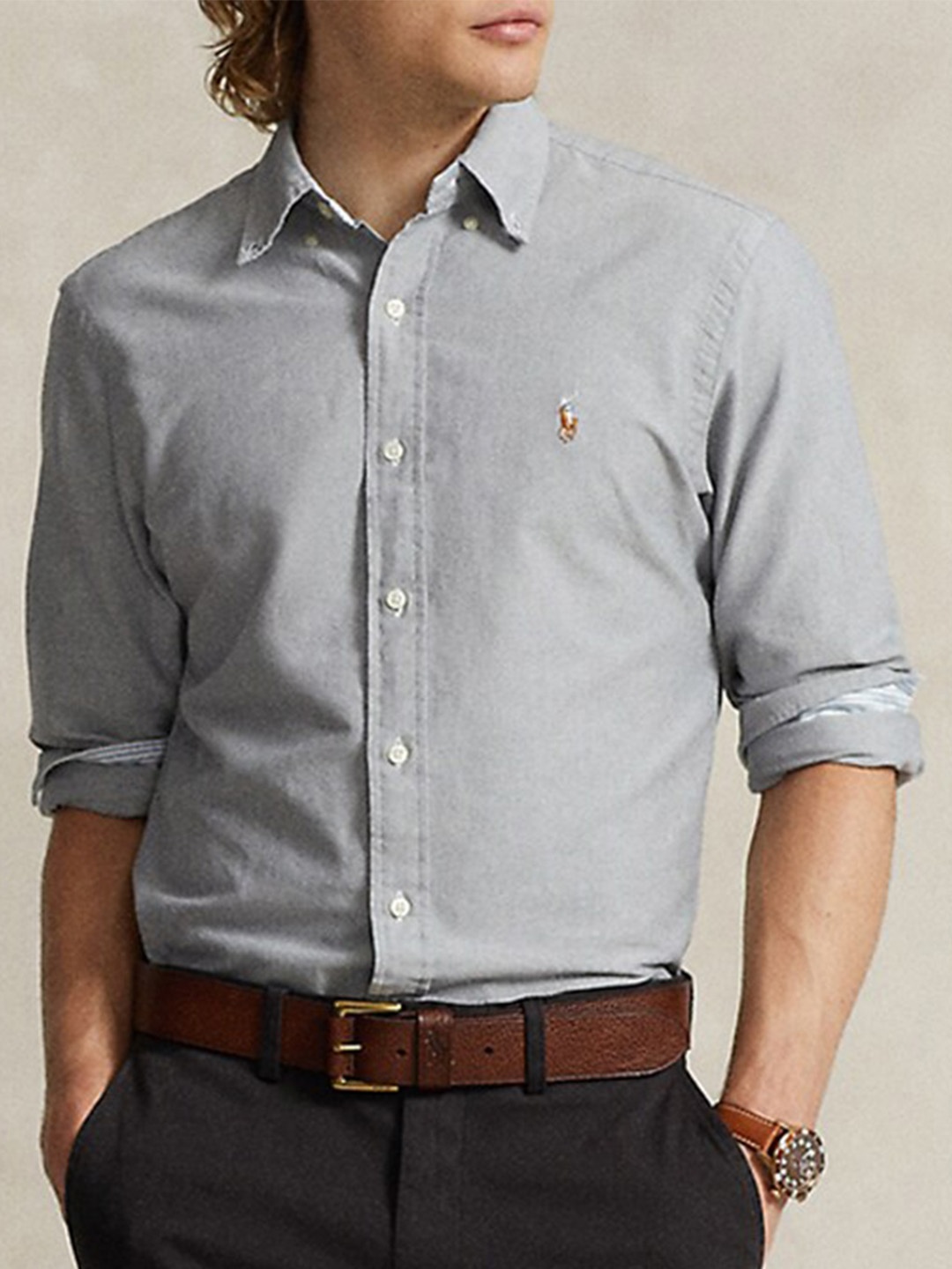 

Polo Ralph Lauren Spread Collar Cotton Custom Fit Oxford Shirts, Grey