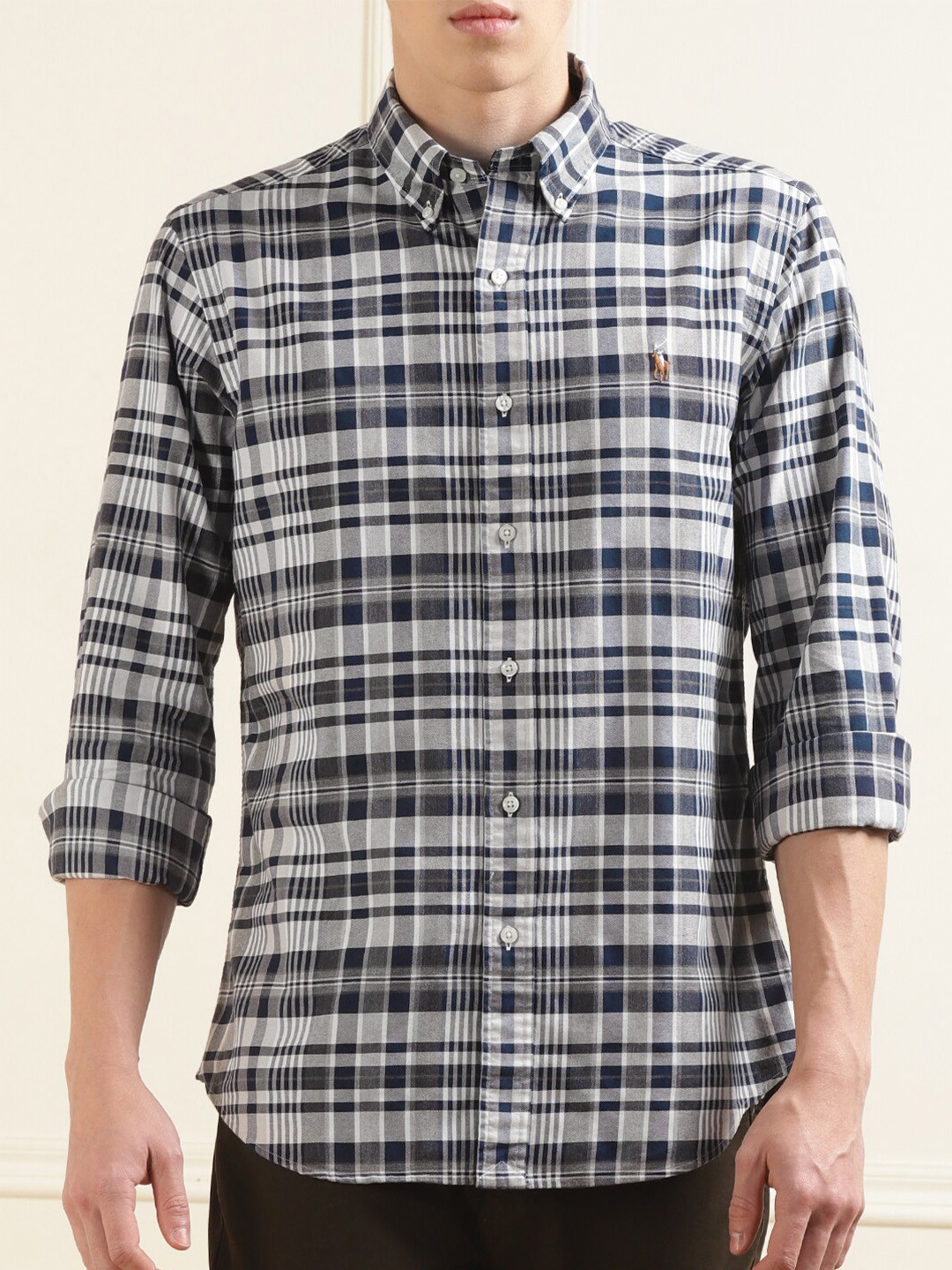 

Polo Ralph Lauren Spread Collar Long Sleeves Cotton Custom Fit Plaid Oxford Shirts, Grey