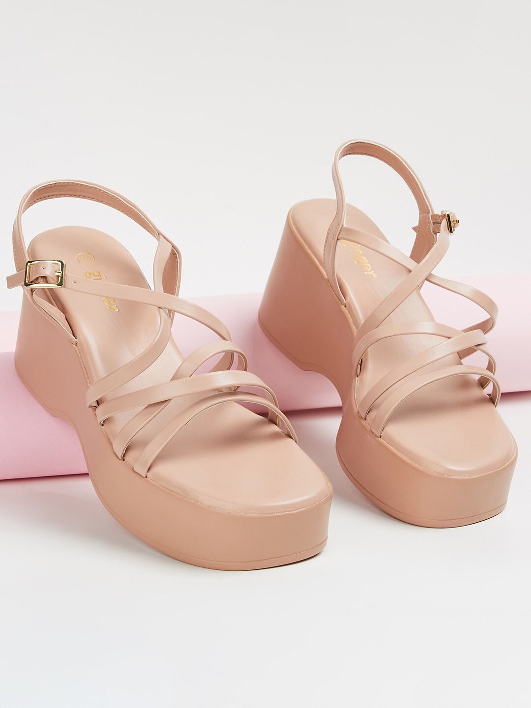 

Ginger by Lifestyle Open Toe Flatform Heels, Pink