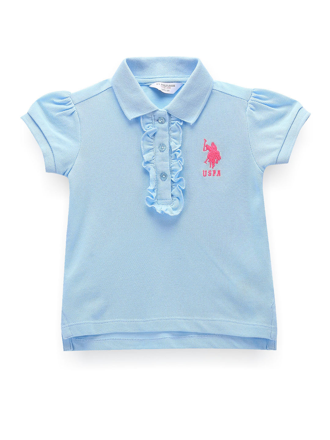 

U.S. Polo Assn. Kids Girls Polo Collar Ruffled Cap Sleeves Cotton Regular T-shirt, Blue