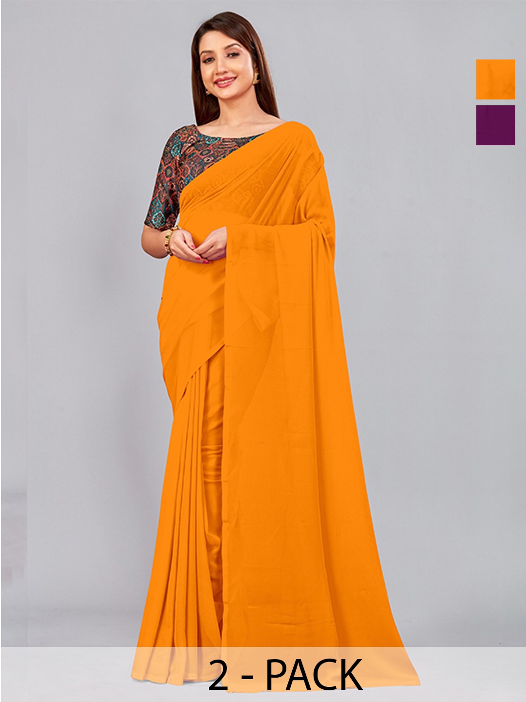 

CastilloFab Pack Of 2 Pure Georgette Saree, Burgundy