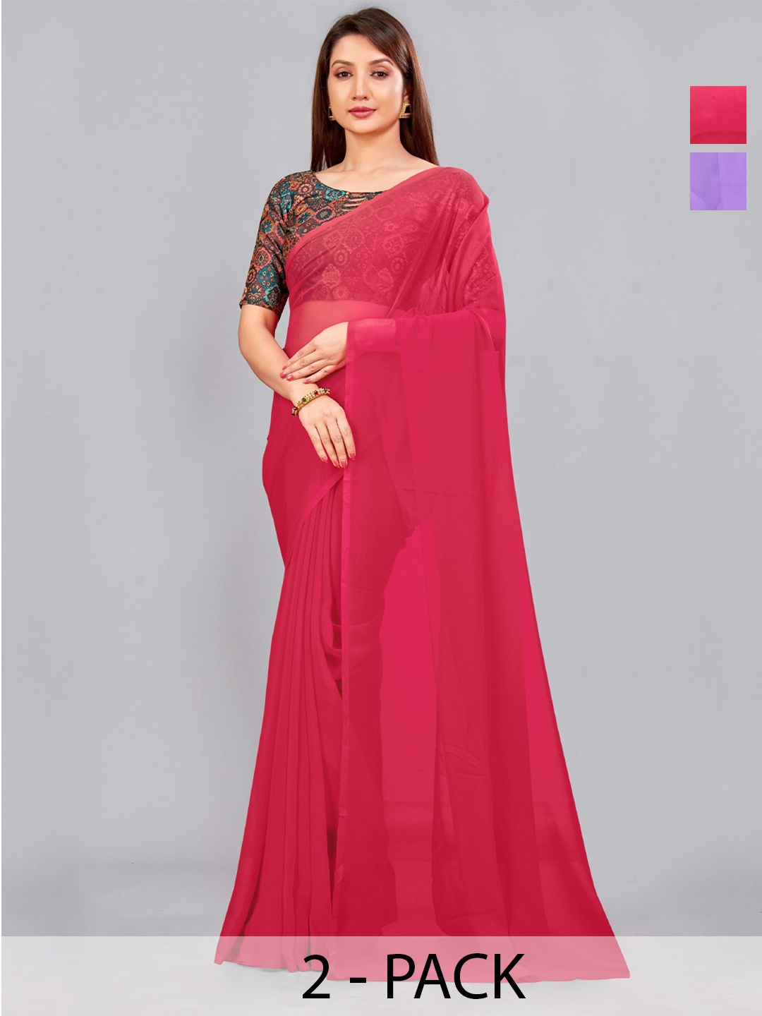 

CastilloFab Selection Of 2 Pure Georgette Saree, Lavender