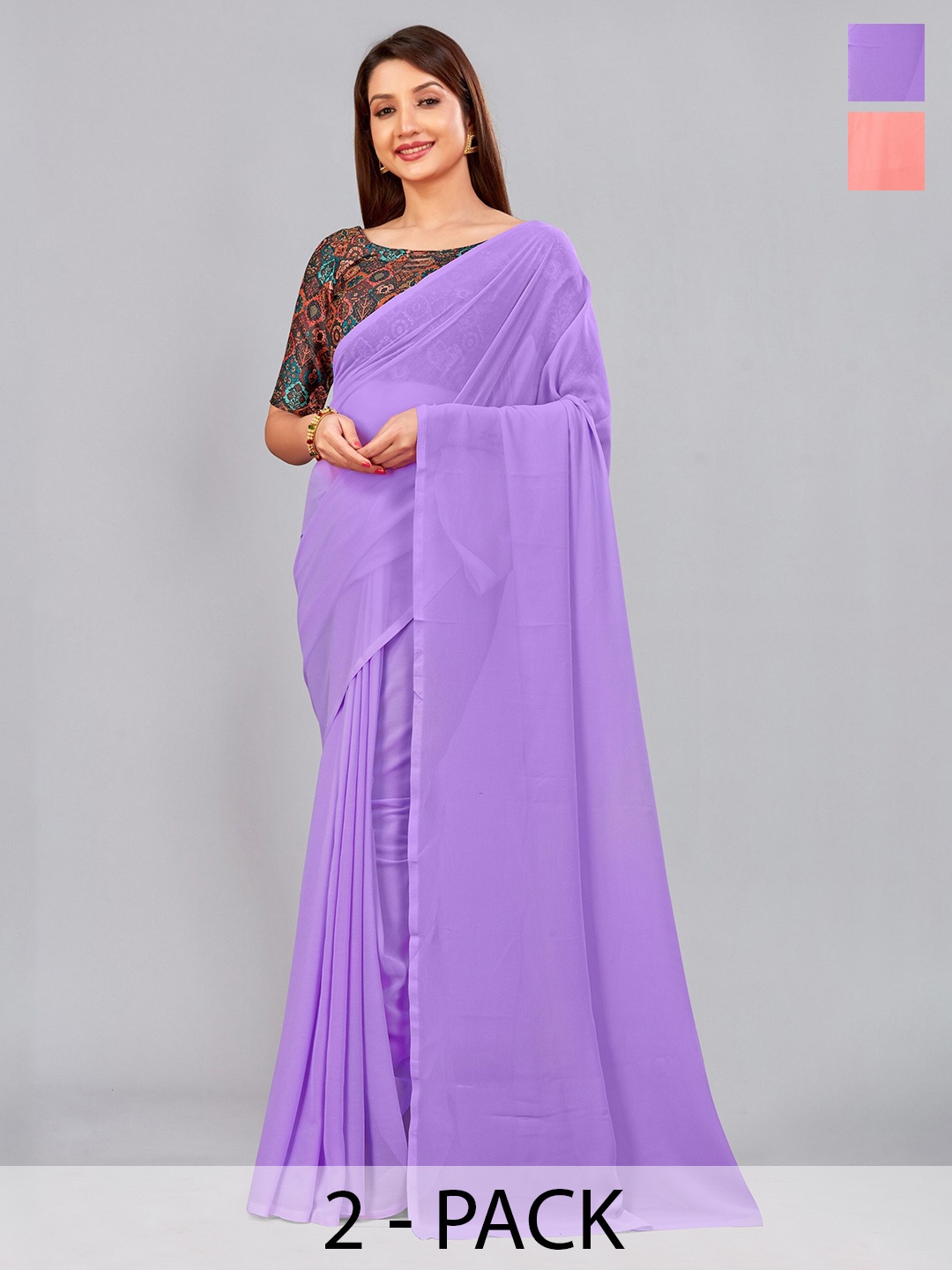 

CastilloFab Pack Of 2 Pure Georgette Saree, Peach