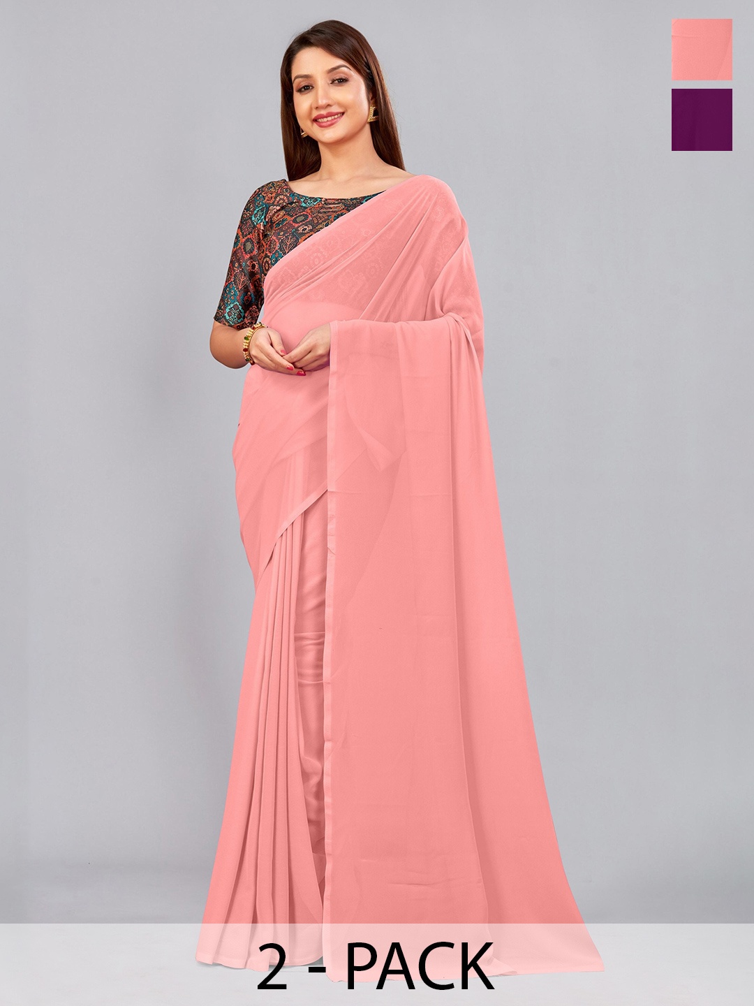

CastilloFab Selection Of 2 Pure Georgette Saree, Burgundy