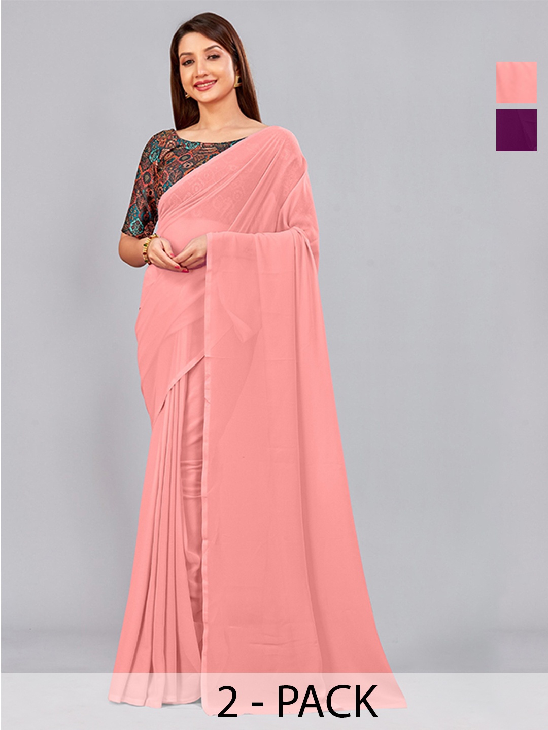 

CastilloFab Pure Georgette Saree, Peach