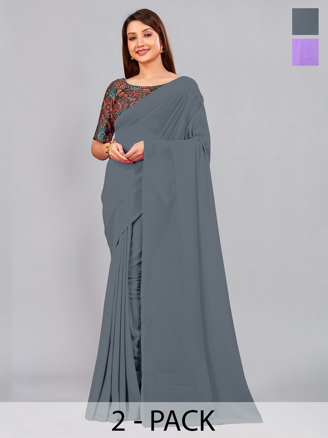 

CastilloFab Pure Georgette Saree, Lavender
