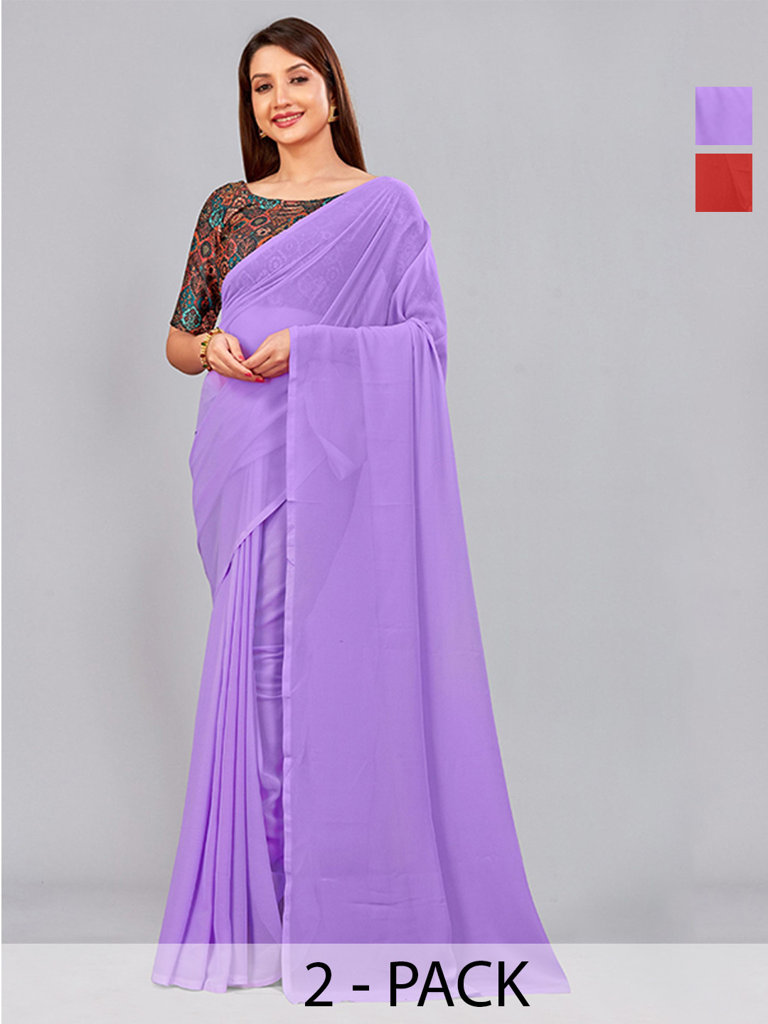 

CastilloFab Selection Of 2 Ethnic Pure Georgette Sarees, Lavender