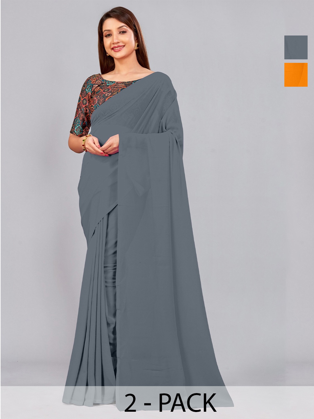 

CastilloFab Pure Georgette Saree, Grey