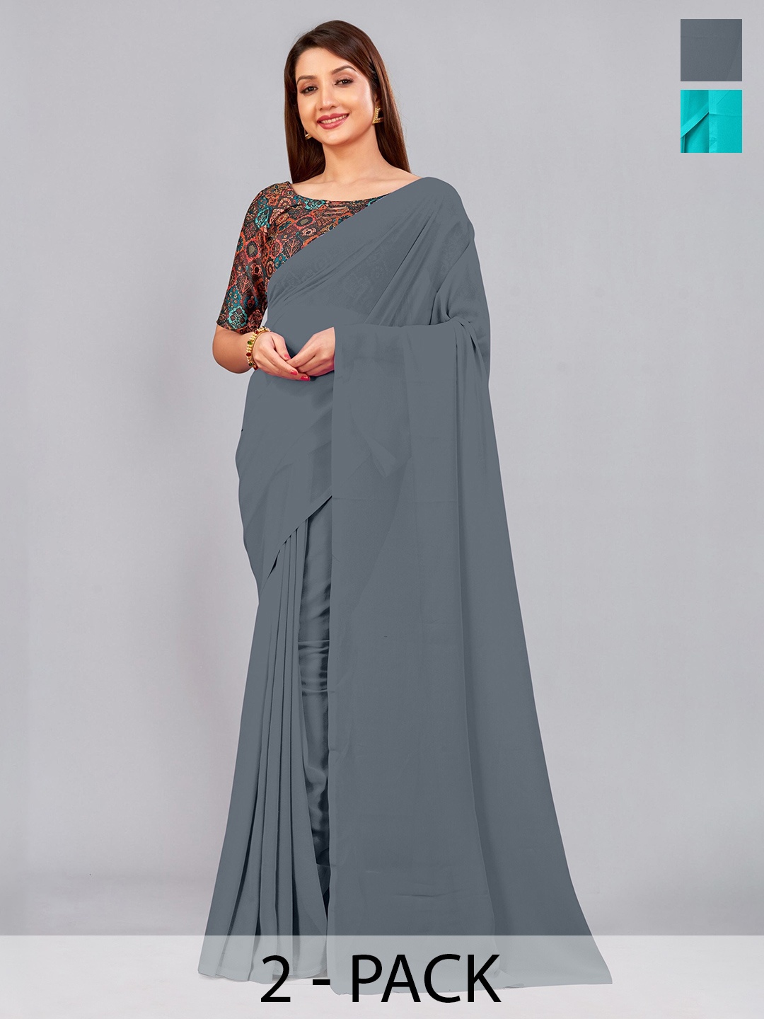 

CastilloFab Pure Georgette Saree, Turquoise blue
