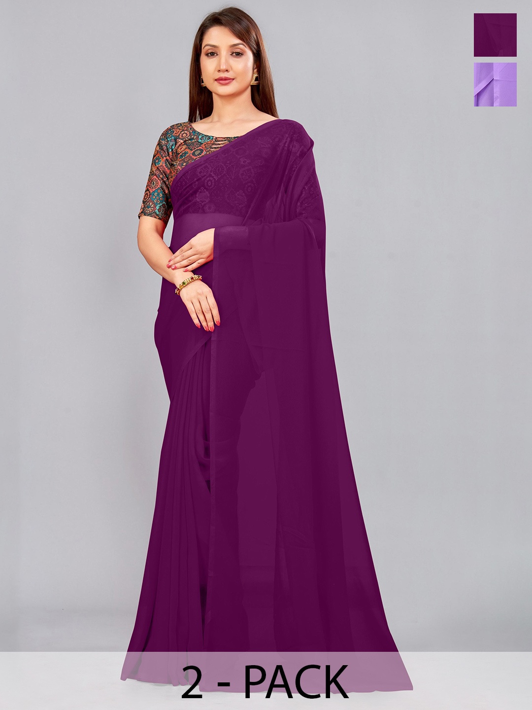 

CastilloFab Pack Of 2 Pure Georgette Saree, Lavender