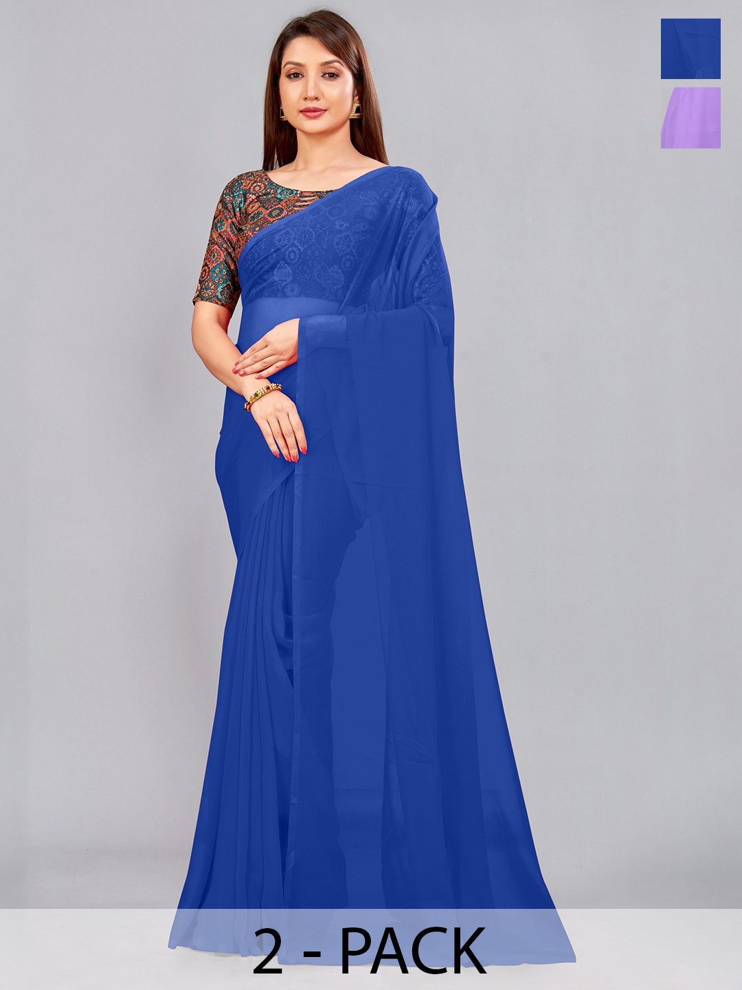 

CastilloFab Pack Of 2 Pure Georgette Saree, Lavender