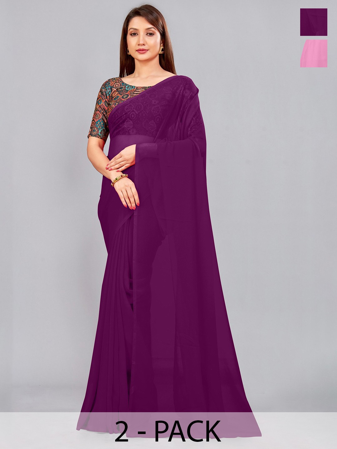 

CastilloFab Selection Of 2 Ethnic Pure Georgette Sarees, Pink