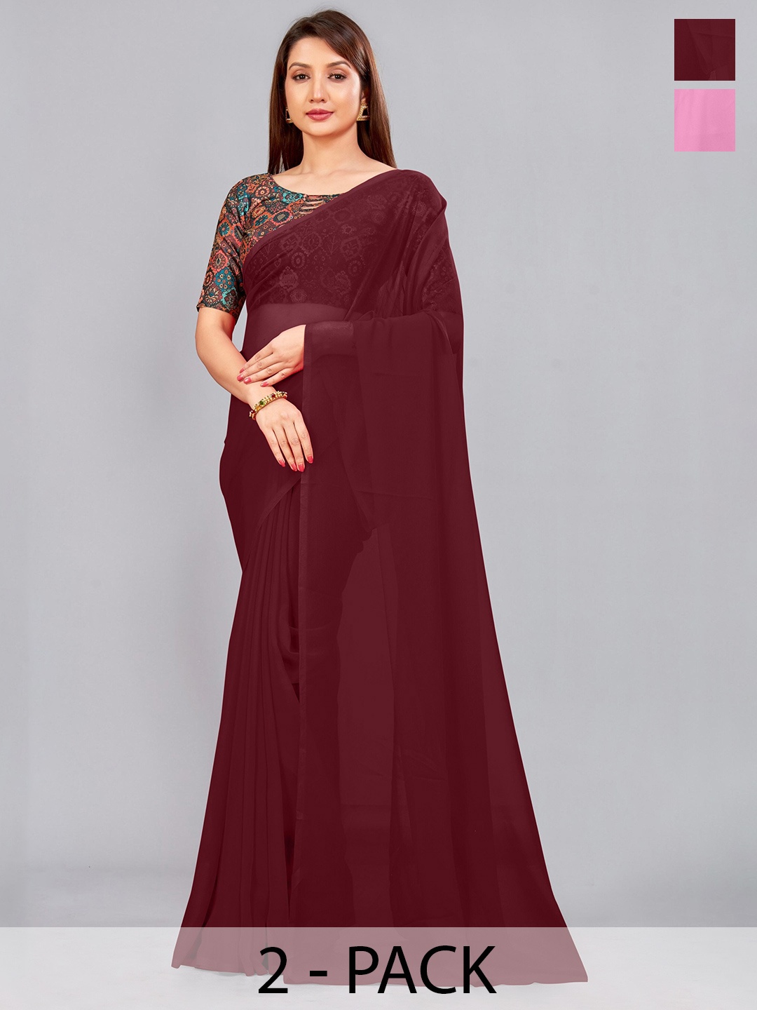 

CastilloFab Selection Of 2 Ethnic Pure Georgette Sarees, Pink