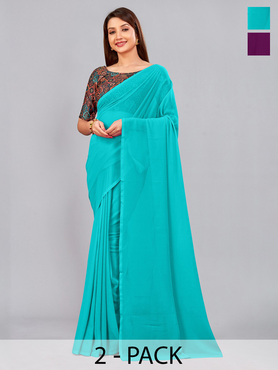 

CastilloFab Selection of 2 Pure Georgette Sarees, Burgundy