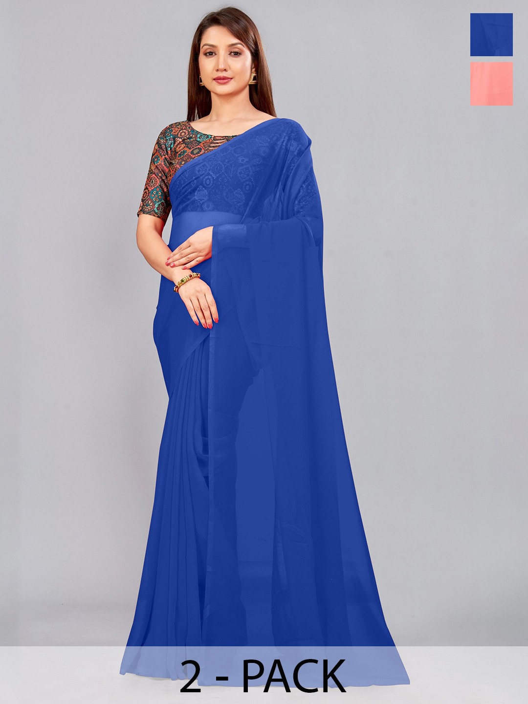 

CastilloFab Pack Of 2 Pure Georgette Saree, Peach