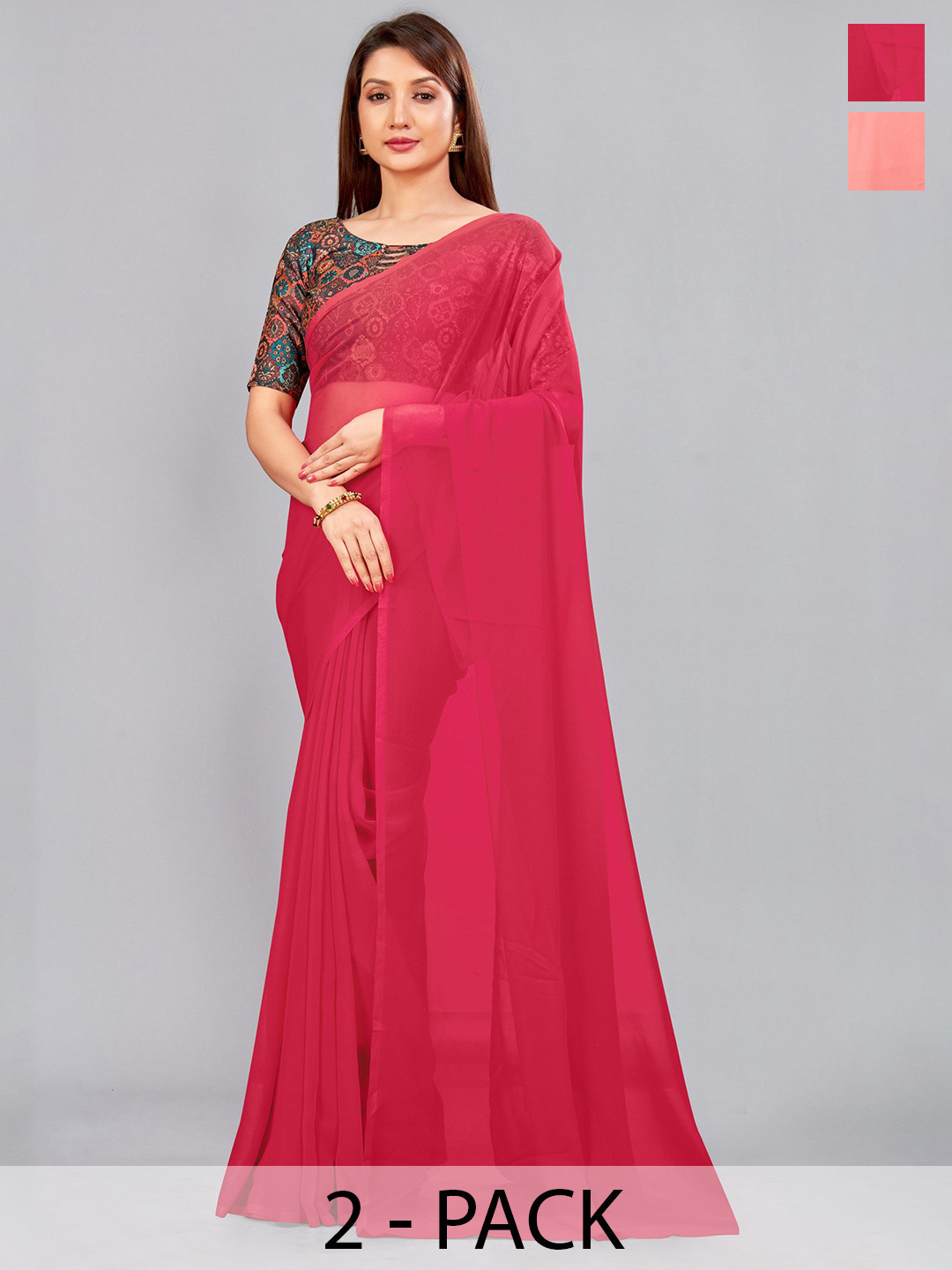

CastilloFab Pack Of 2 Pure Georgette Sarees, Peach