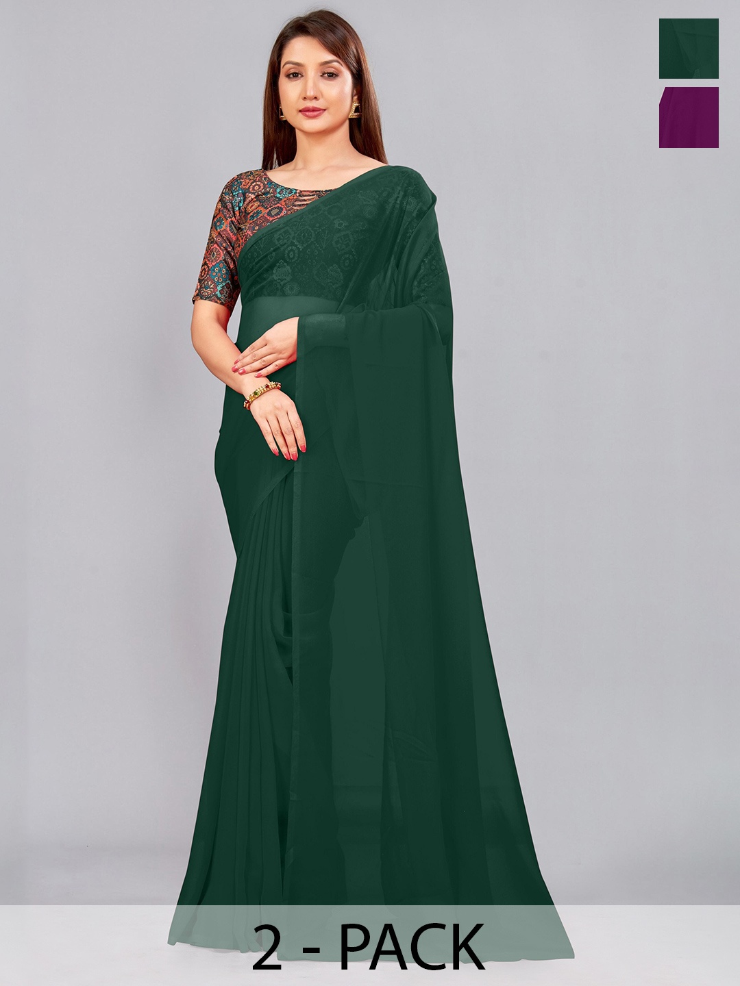 

CastilloFab Pack Of 2 Pure Georgette Saree, Burgundy