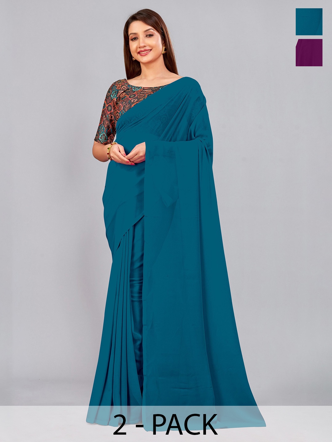 

CastilloFab Pack Of 2 Pure Georgette Sarees, Burgundy