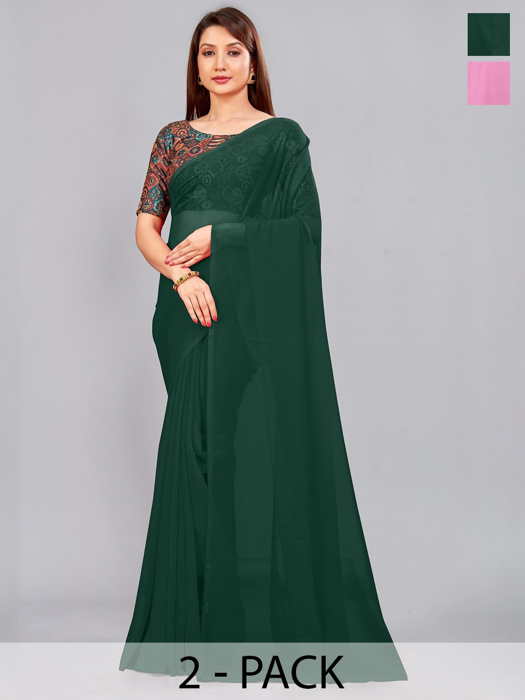 

CastilloFab Pure Georgette Saree, Pink