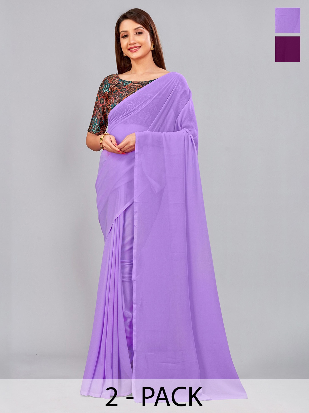 

CastilloFab Selection Of 2 Ethnic Pure Georgette Sarees, Burgundy