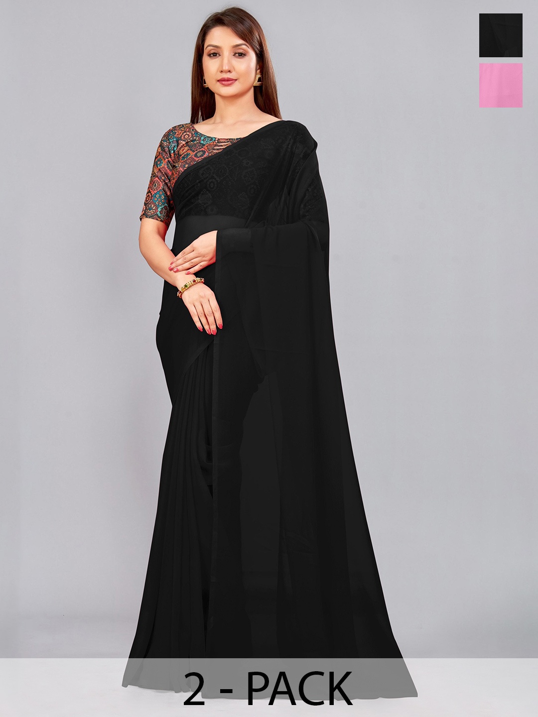 

CastilloFab Selection Of 2 Pure Georgette Saree, Pink