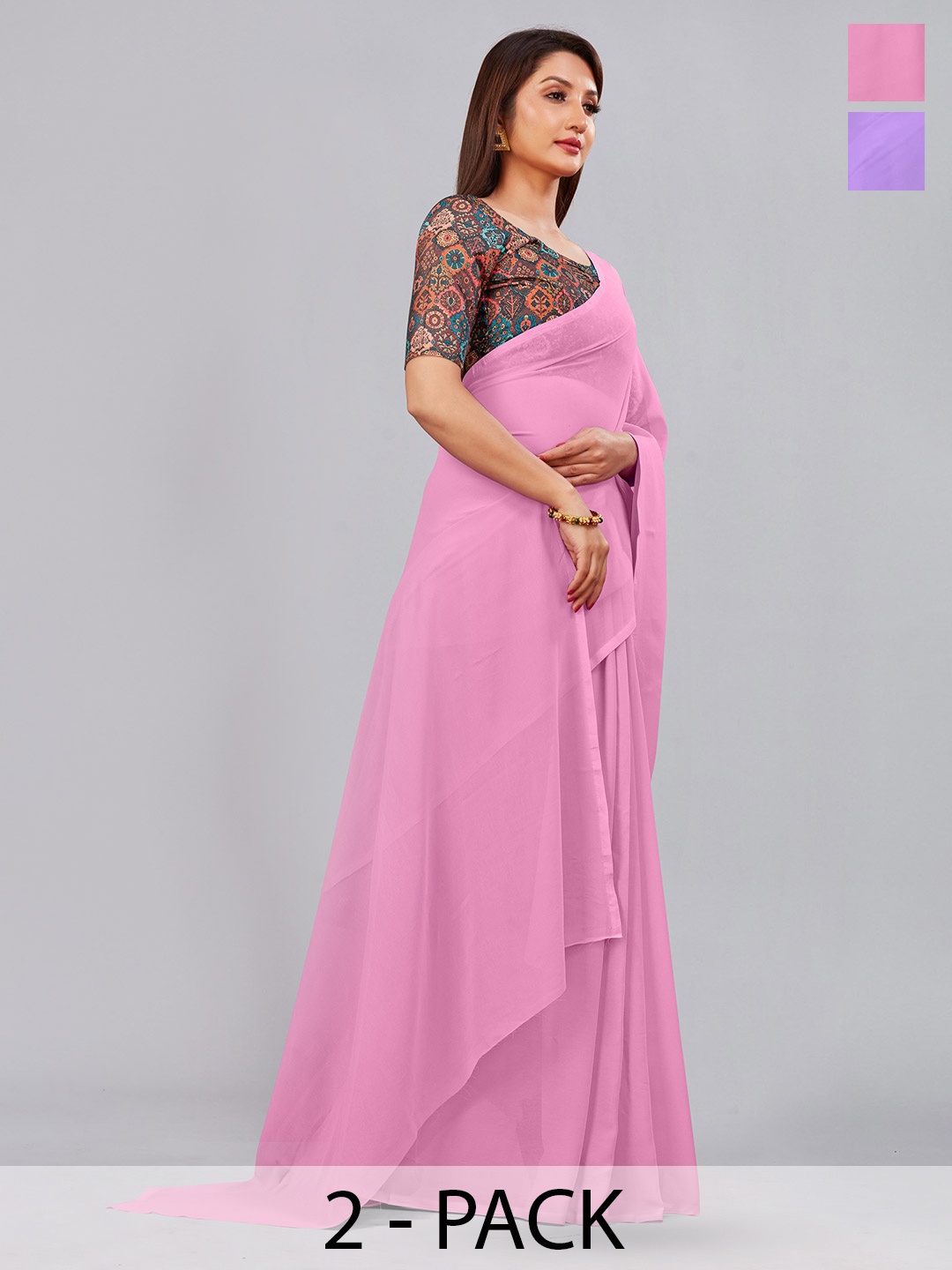 

CastilloFab Selection Of 2 Ethnic Pure Georgette Sarees, Pink