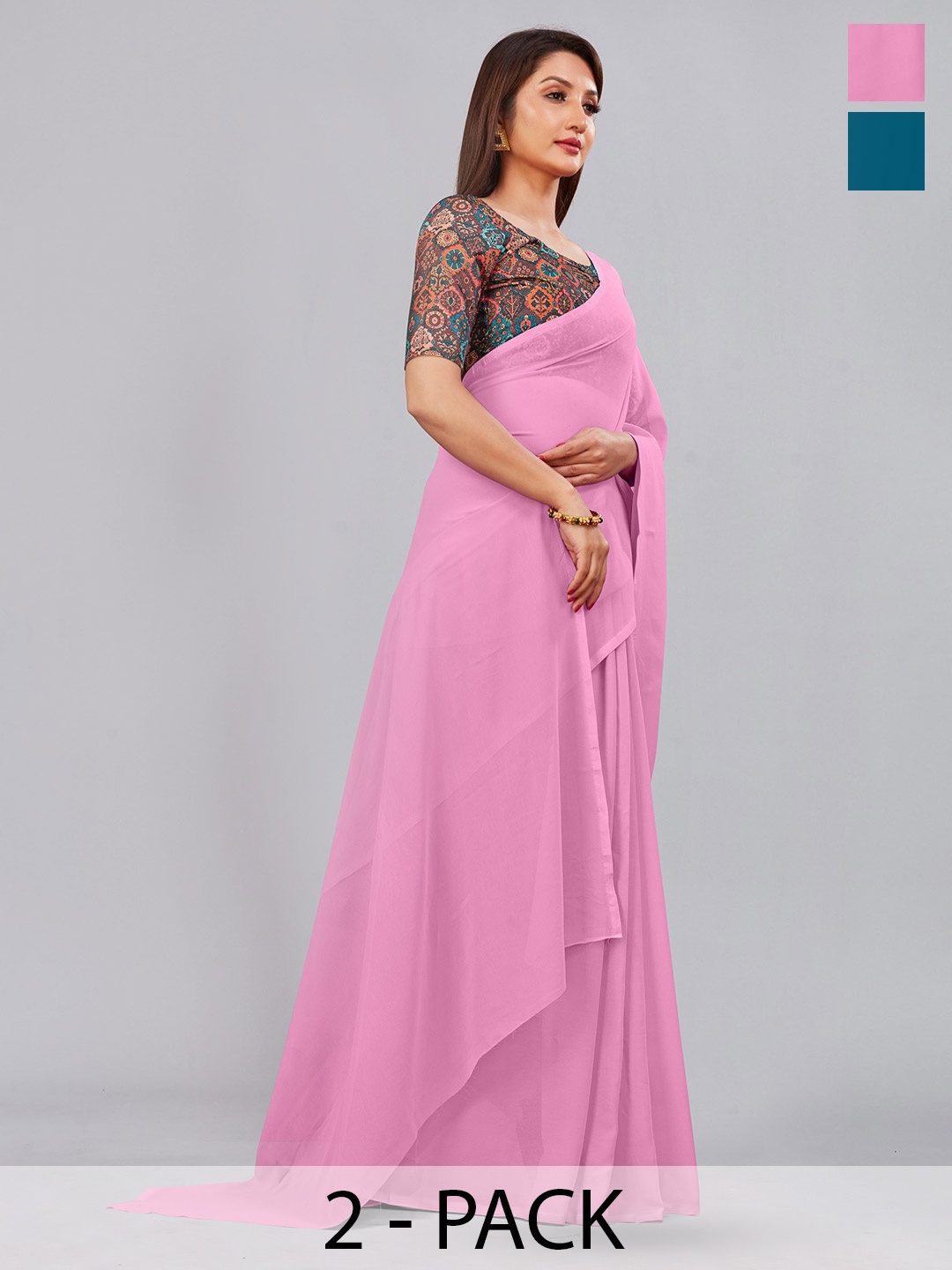 

CastilloFab Selection Of 2 Pure Georgette Sarees, Pink