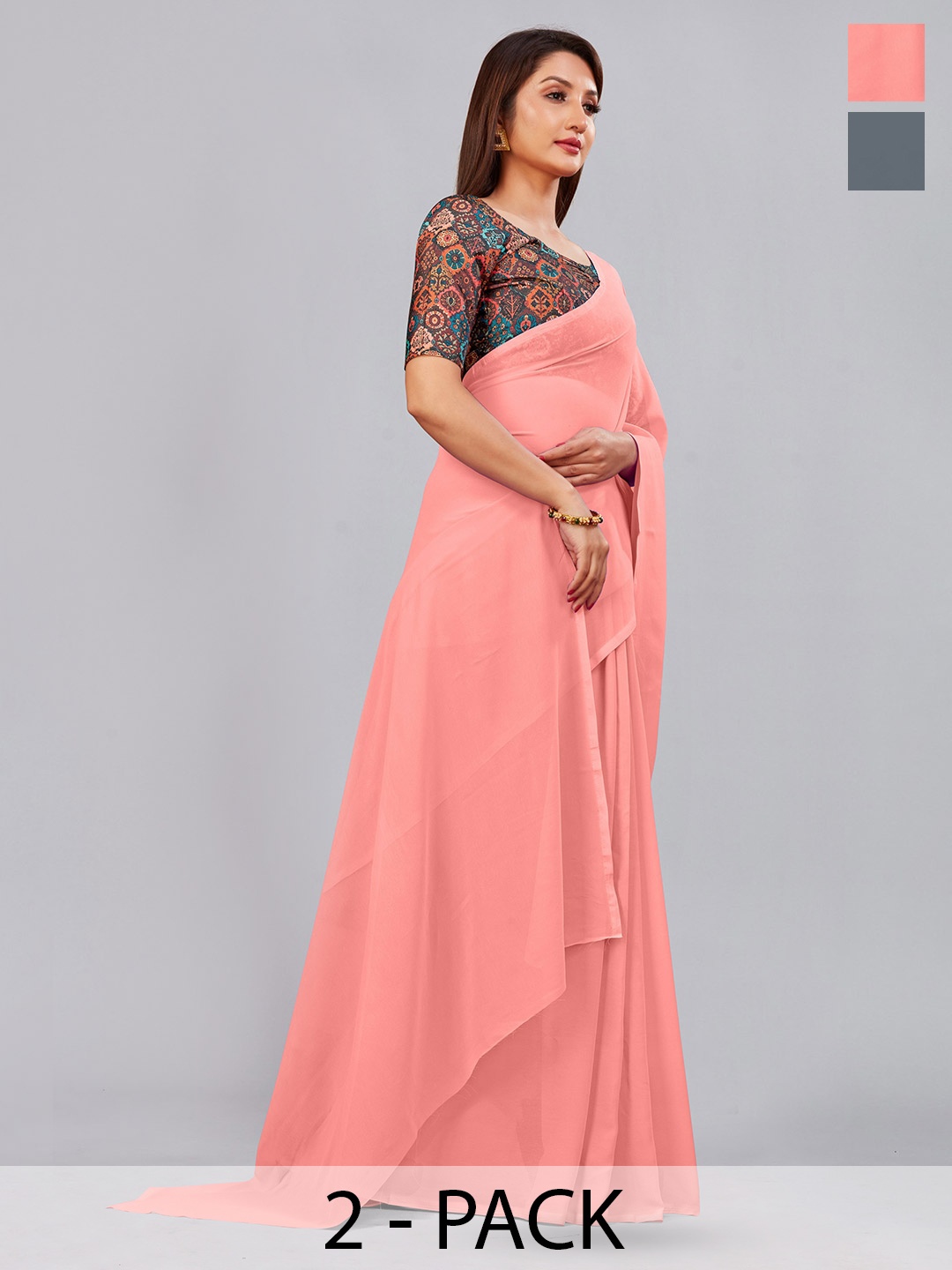

CastilloFab Pack Of 2 Pure Georgette Saree, Peach