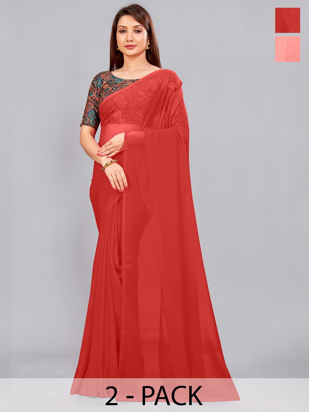 

CastilloFab Pure Georgette Saree, Peach