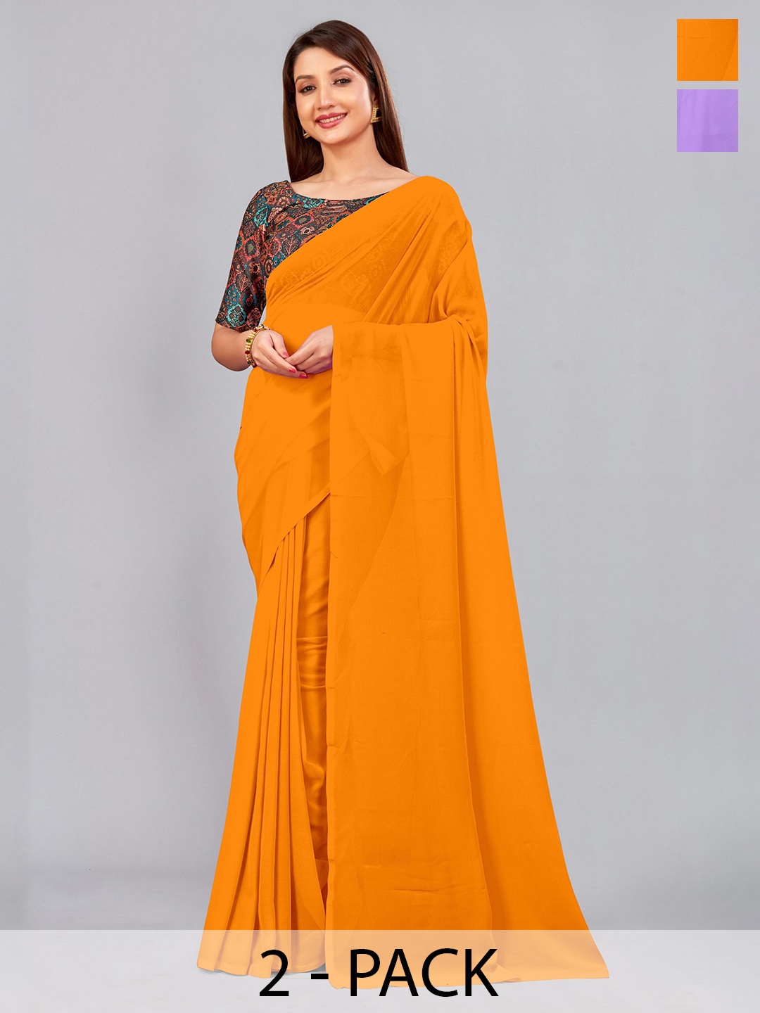 

CastilloFab Selection Of 2 Pure Georgette Saree, Lavender