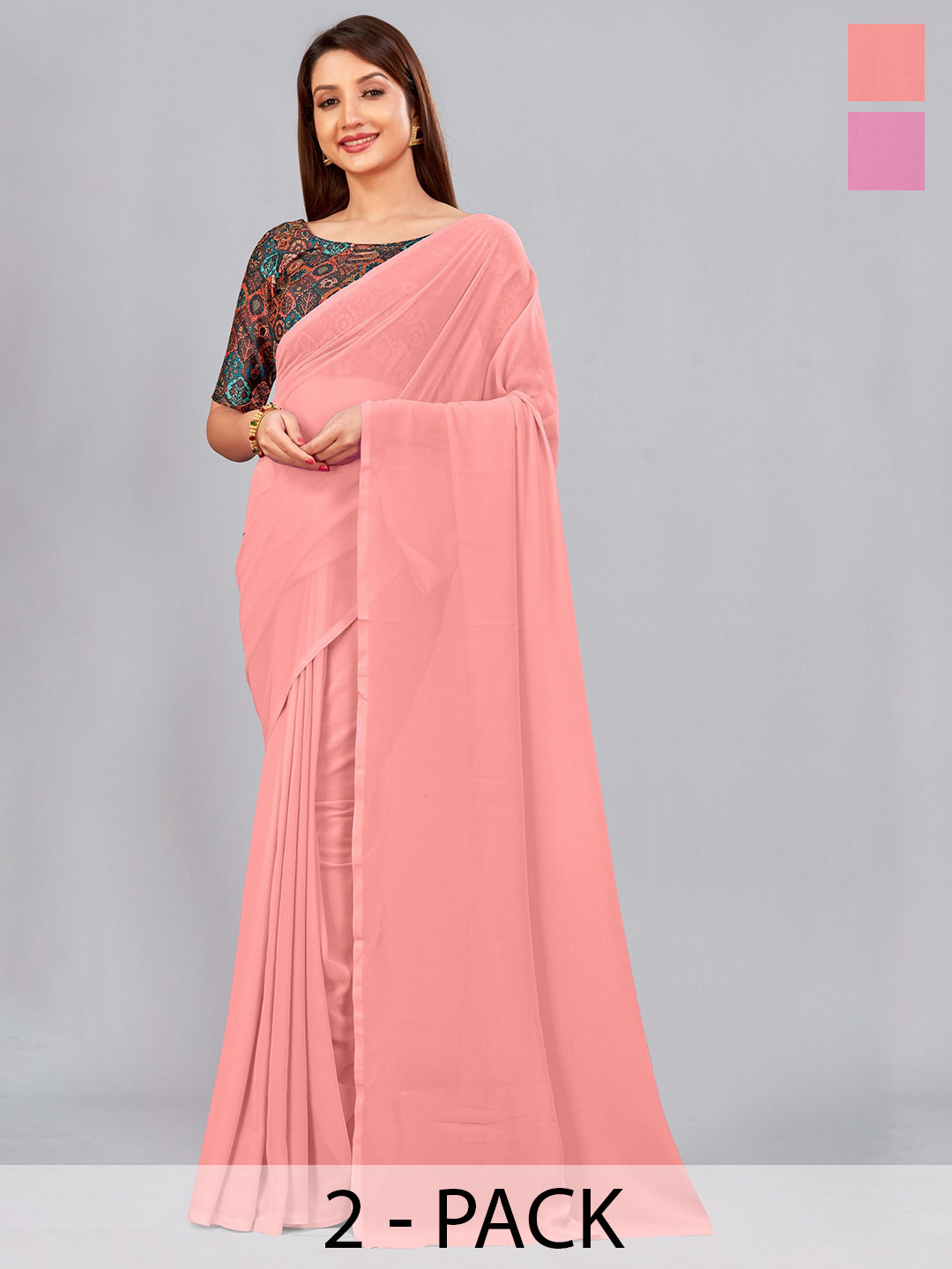 

CastilloFab Pack Of 2 Pure Georgette Saree, Peach