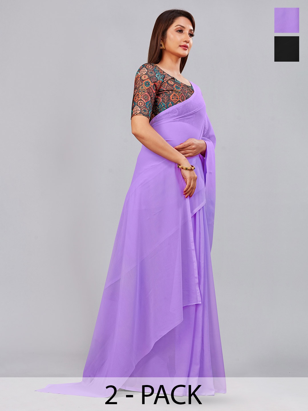 

CastilloFab Pure Georgette Saree, Lavender