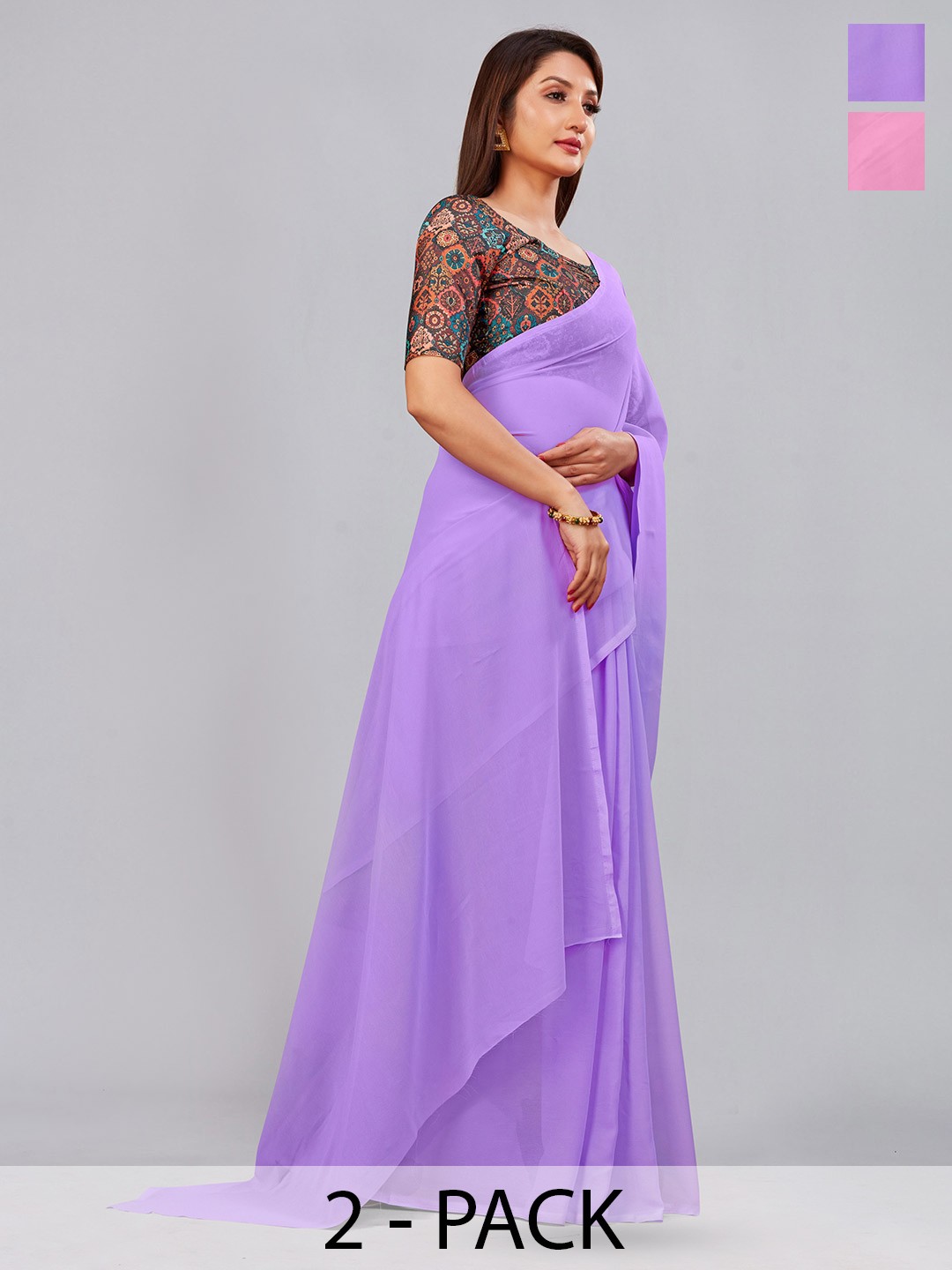 

CastilloFab Pack Of 2 Pure Georgette Saree, Lavender