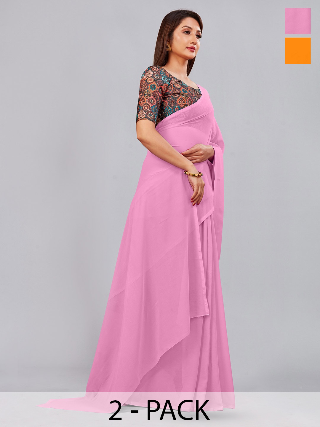 

CastilloFab Pure Georgette Saree, Pink