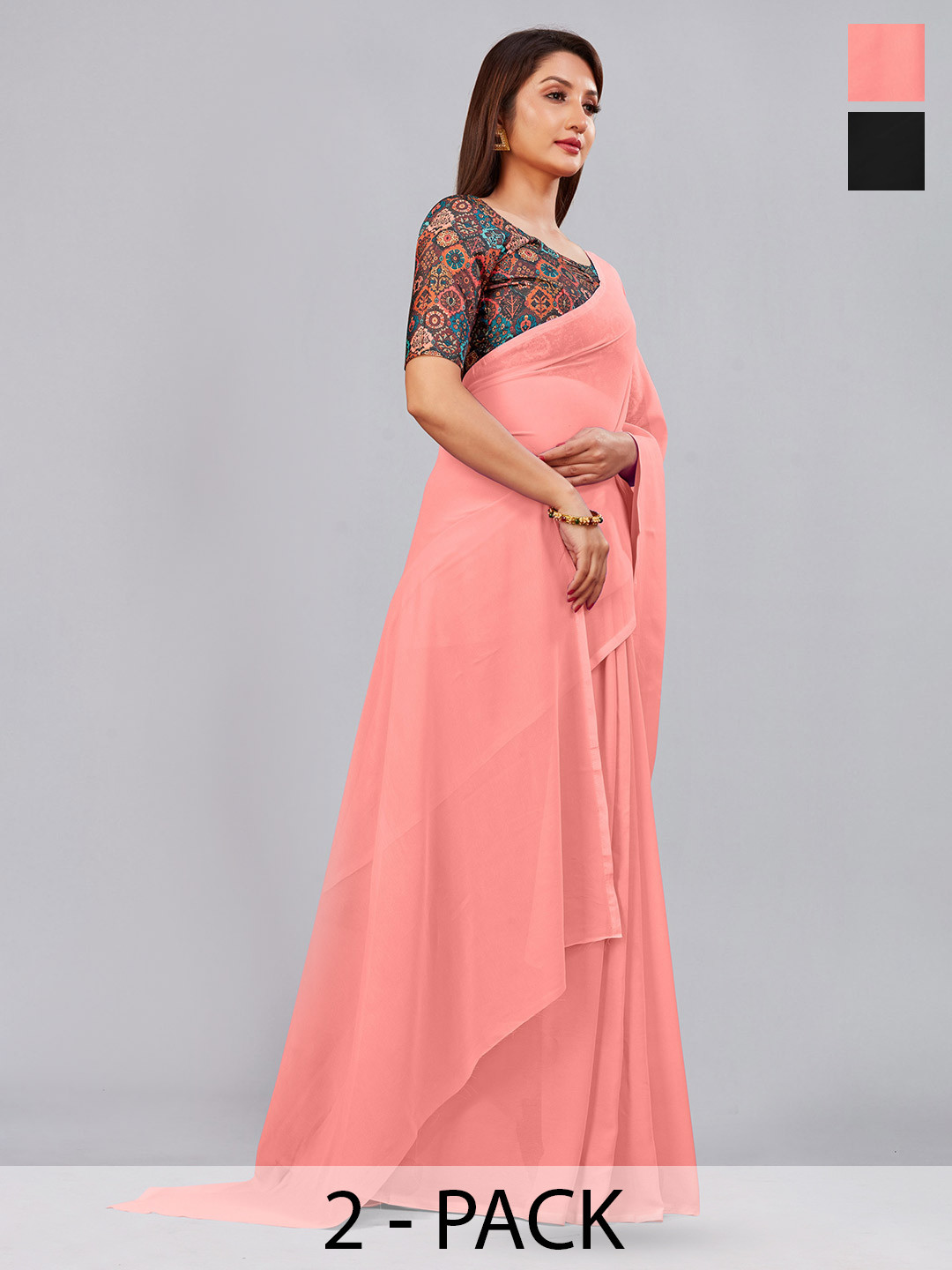 

CastilloFab Pack Of 2 Pure Georgette Sarees, Peach