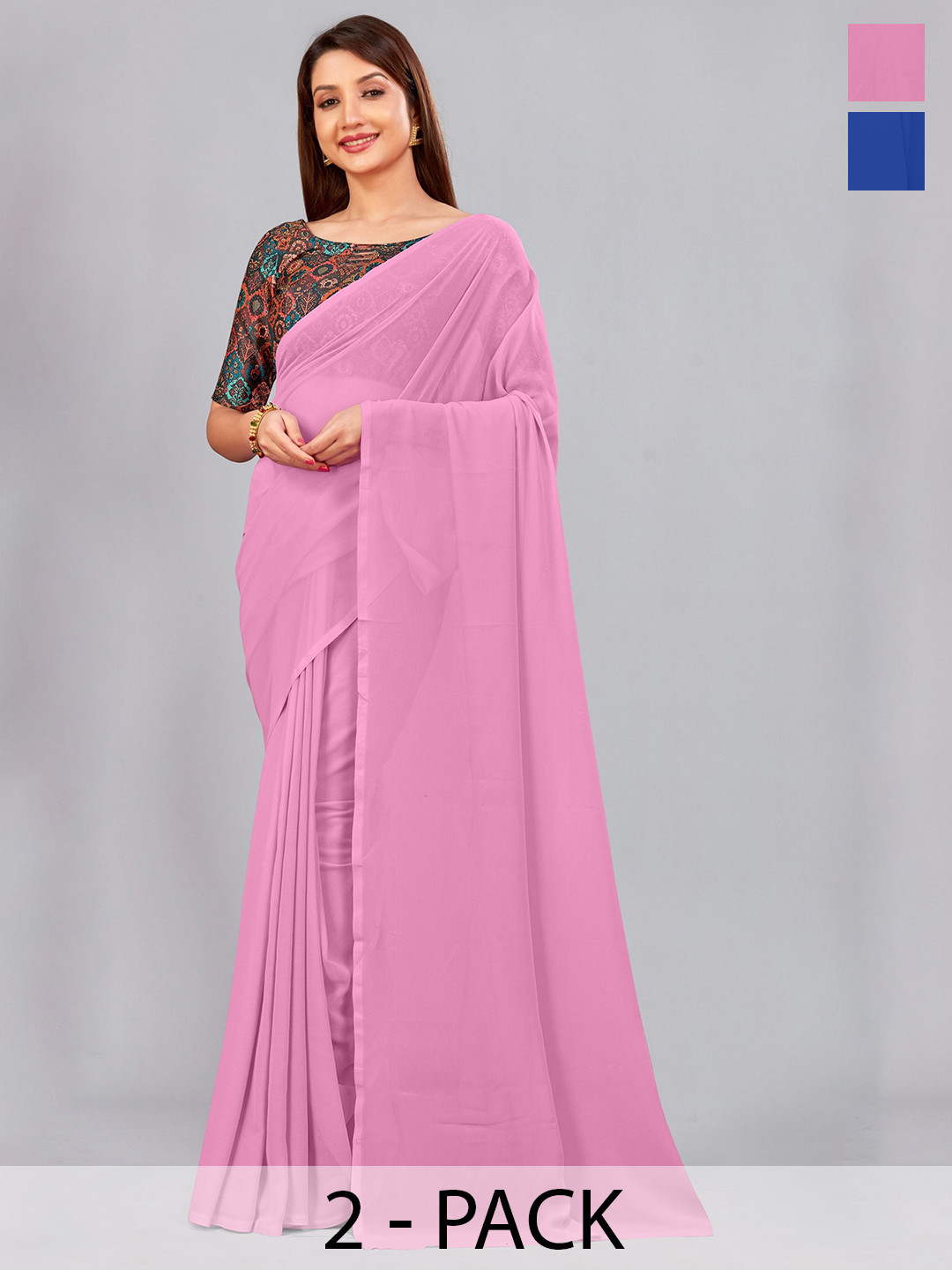 

CastilloFab Pack Of 2 Pure Georgette Saree, Pink