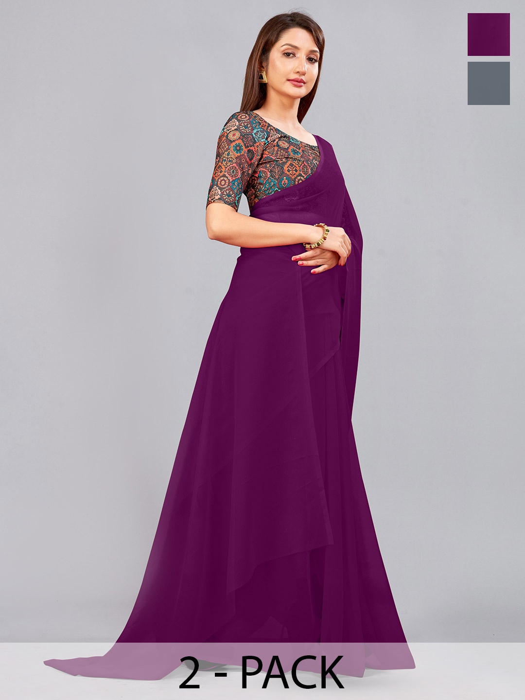 

CastilloFab Selection Of 2 Pure Georgette Sarees, Burgundy