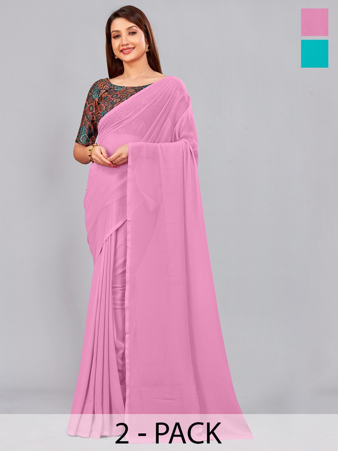 

CastilloFab Pure Georgette Saree, Pink