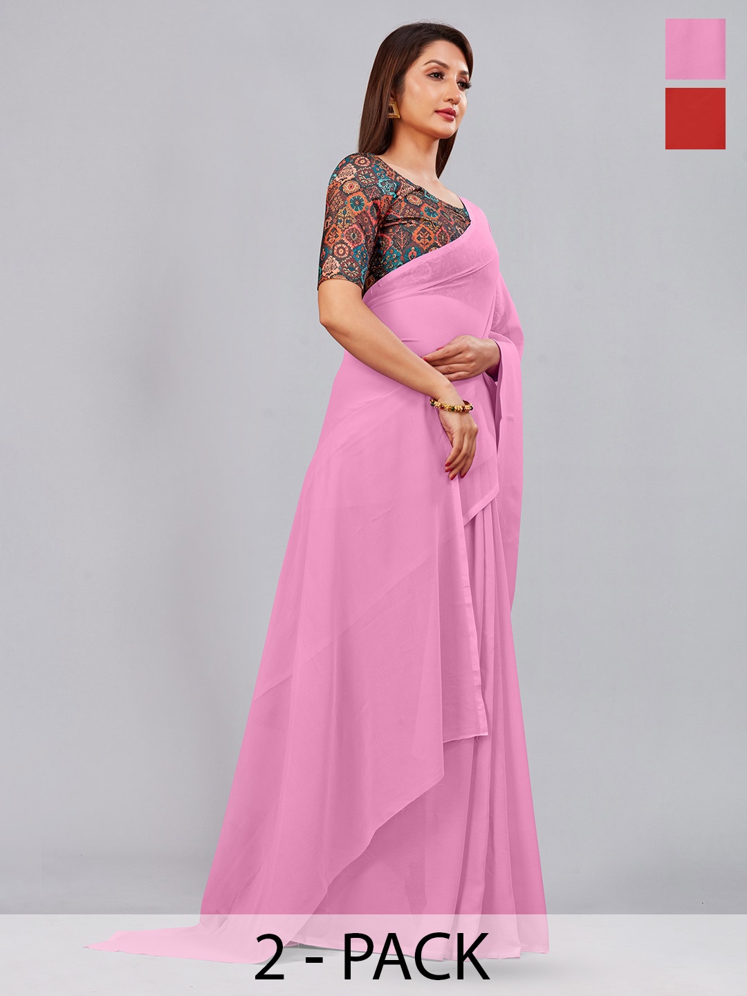 

CastilloFab Pure Georgette Saree, Pink
