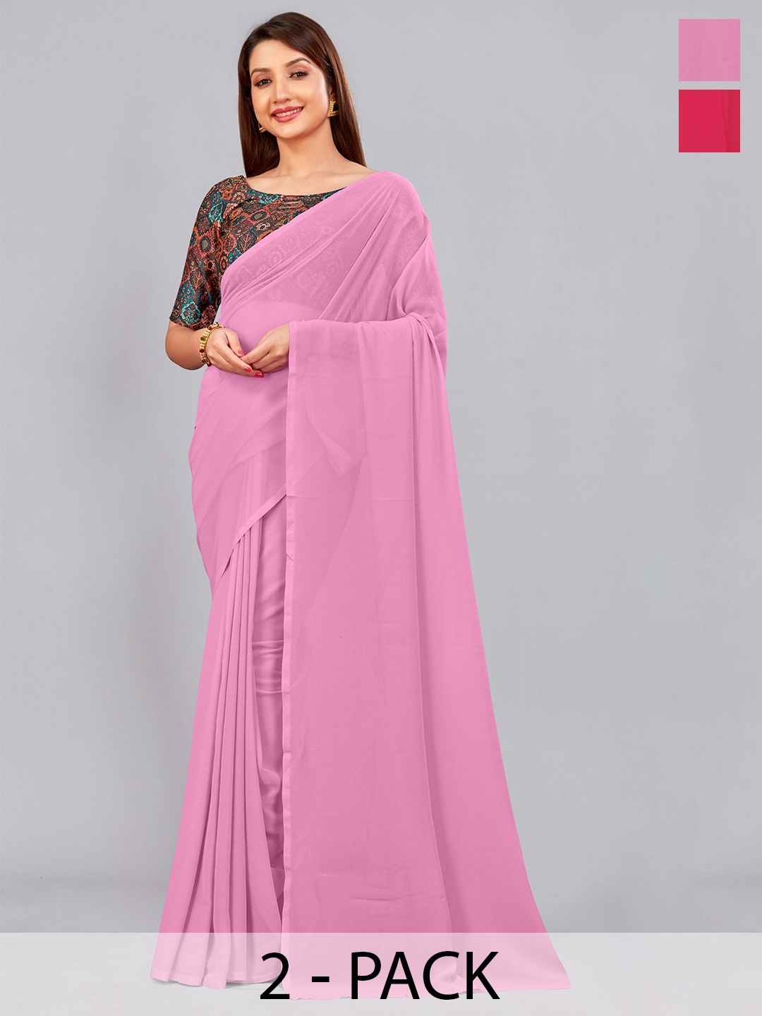 

CastilloFab Selection Of 2 Ethnic Pure Georgette Sarees, Pink