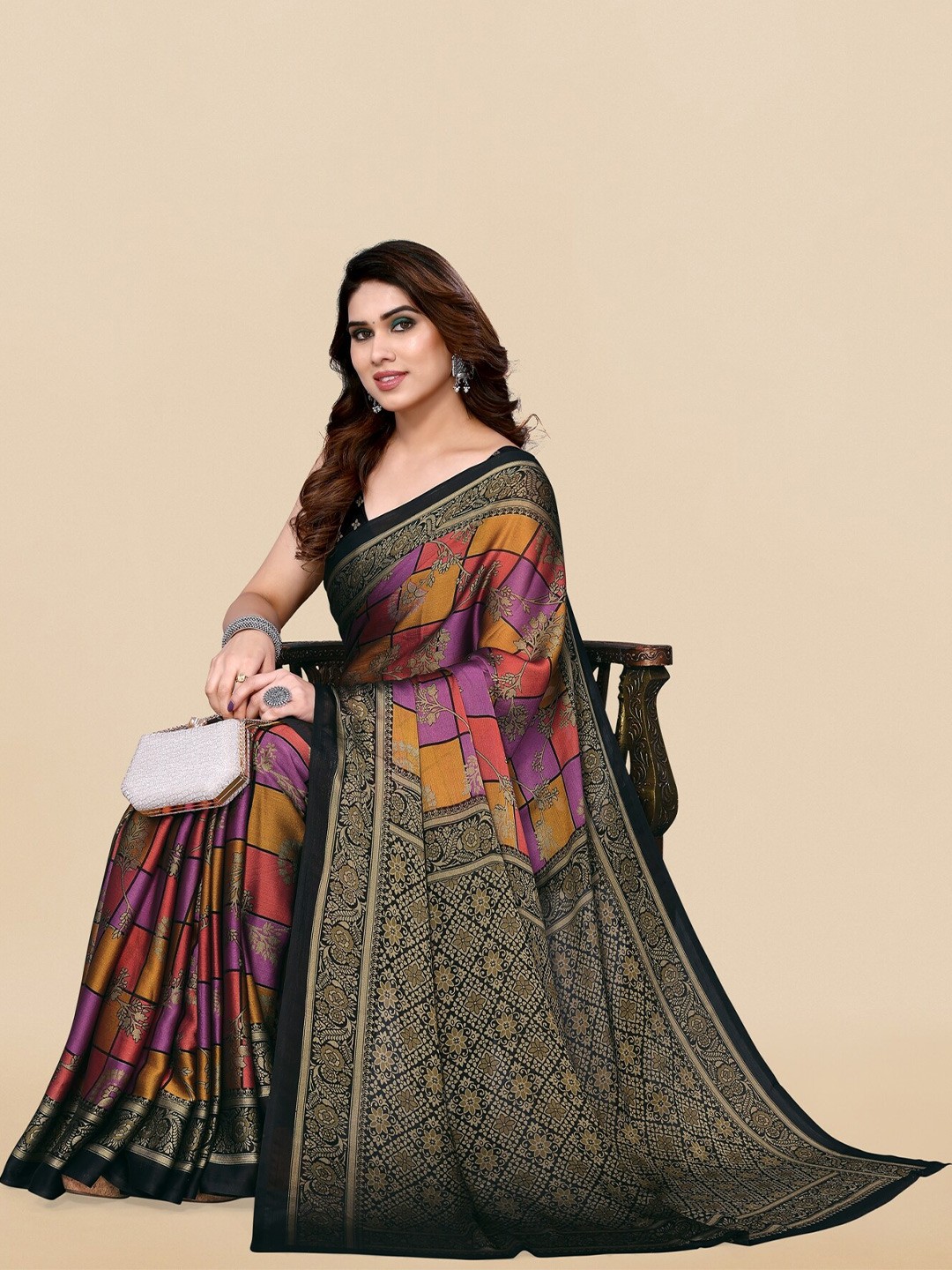 

KALINI Geometric Printed Saree, Pink