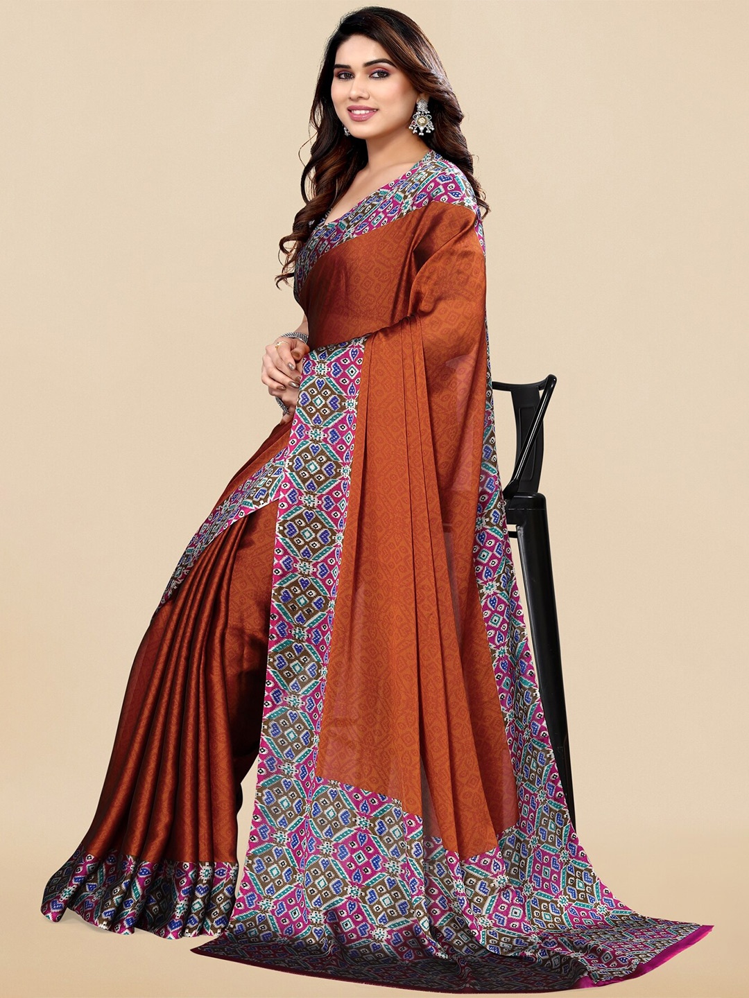 

KALINI Ethnic Motifs Printed Saree, Rust