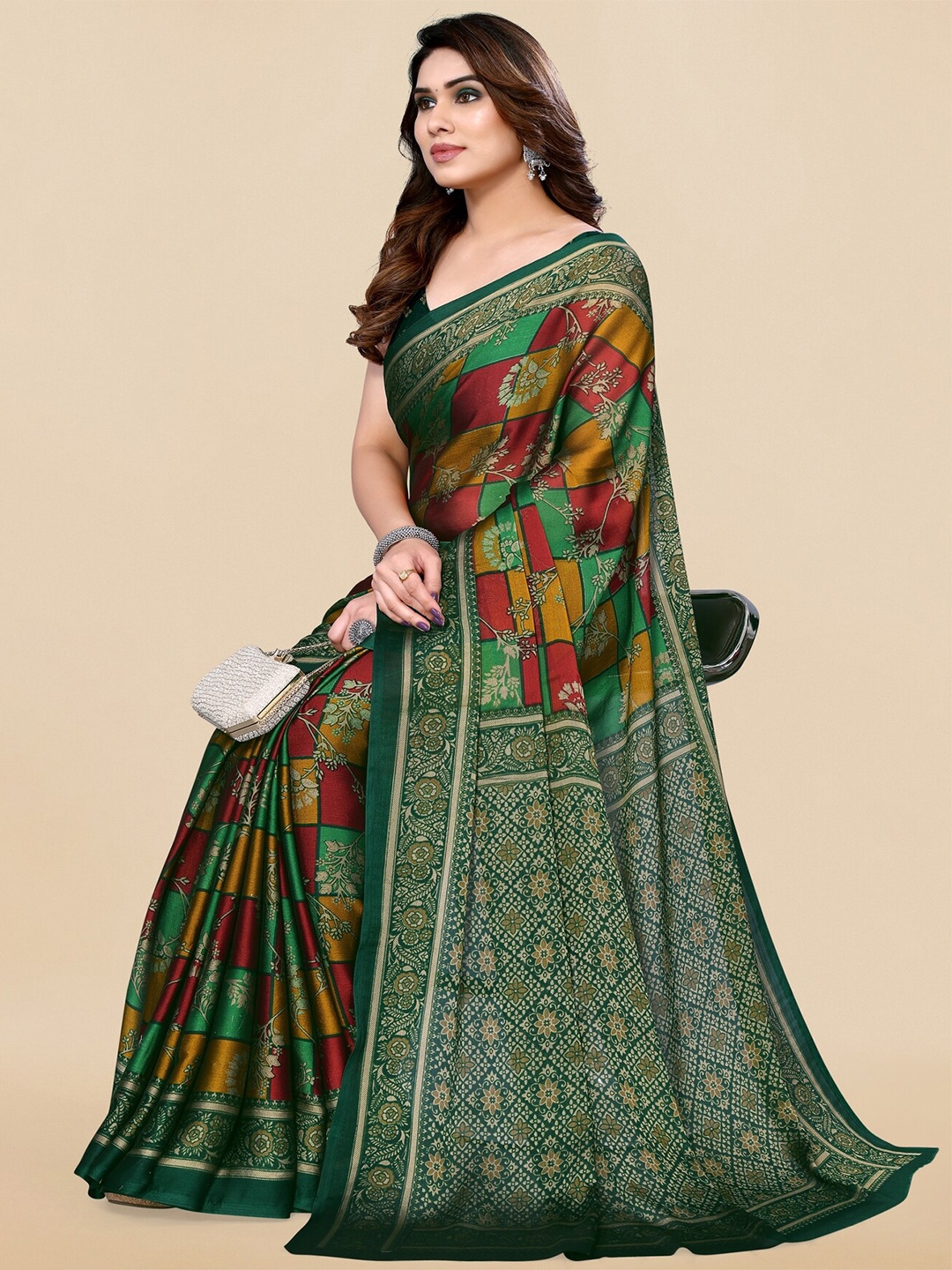 

KALINI Floral Printed Saree, Green