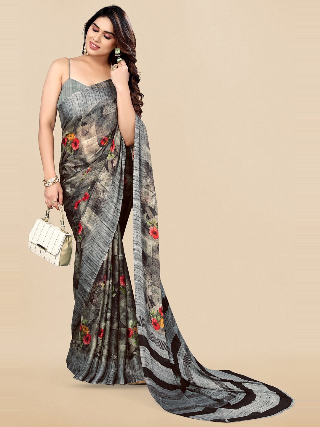 

KALINI Floral Printed Saree, Grey