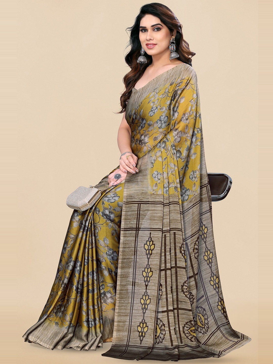 

KALINI Floral Printed Saree, Mustard