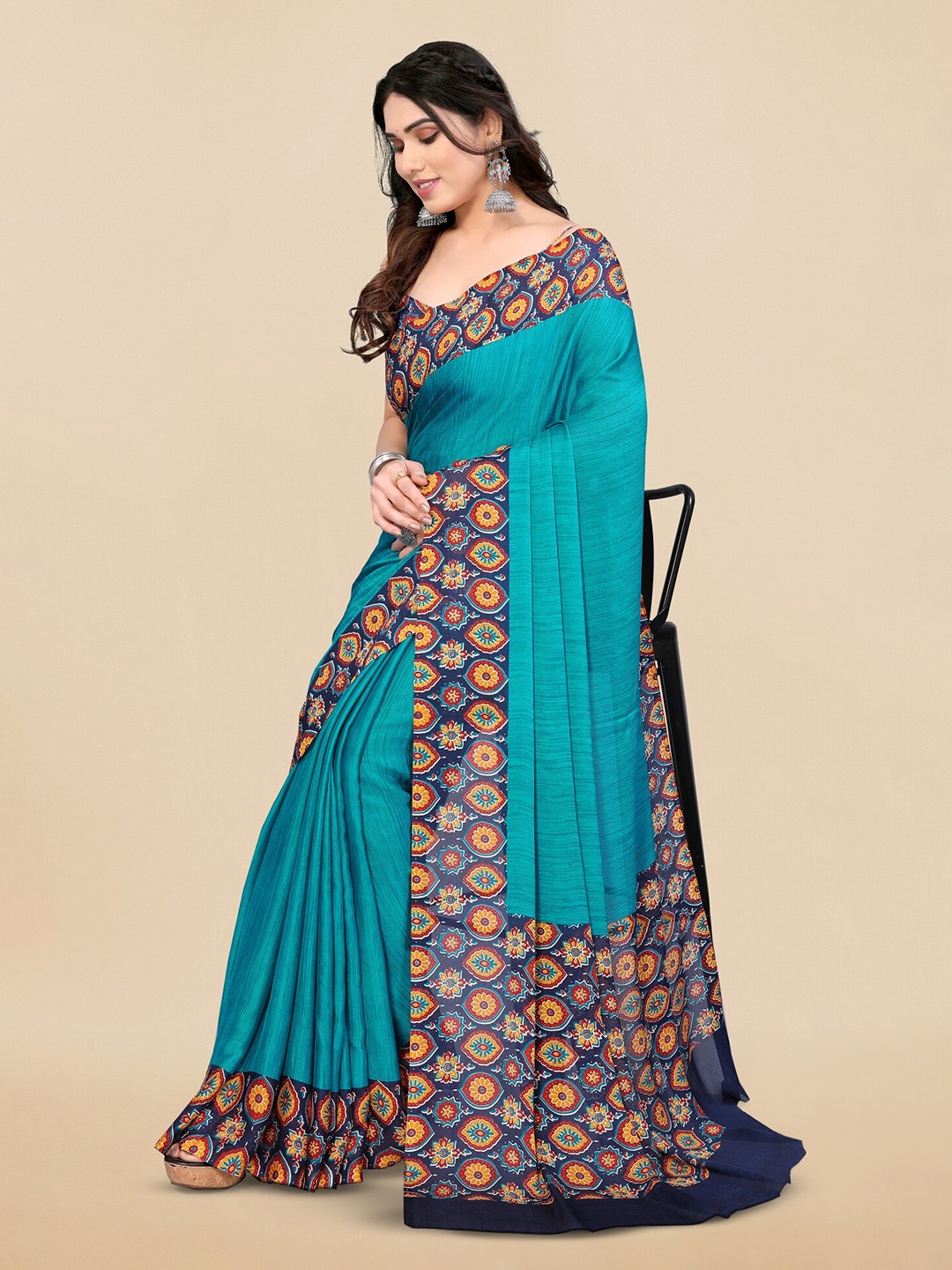 

KALINI Ethnic Motifs Printed Saree, Turquoise blue