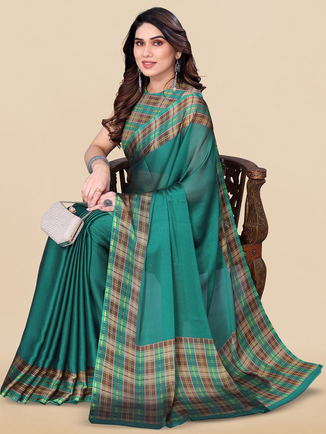 

KALINI Checked Saree, Teal