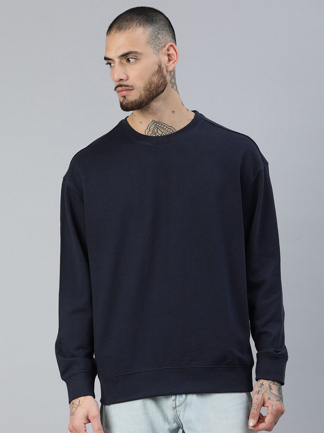 

Roadster Round Neck Long Sleeves Relaxed Fit Cotton Sweatshirts, Navy blue